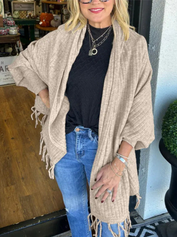 Women's Poncho with Fringes Elegant Wrap