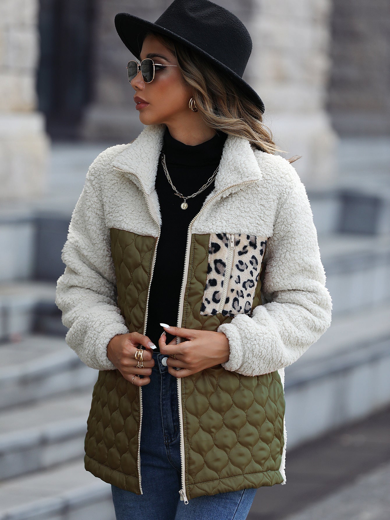 Women's Fleece Jacket with Animal Print Trendy