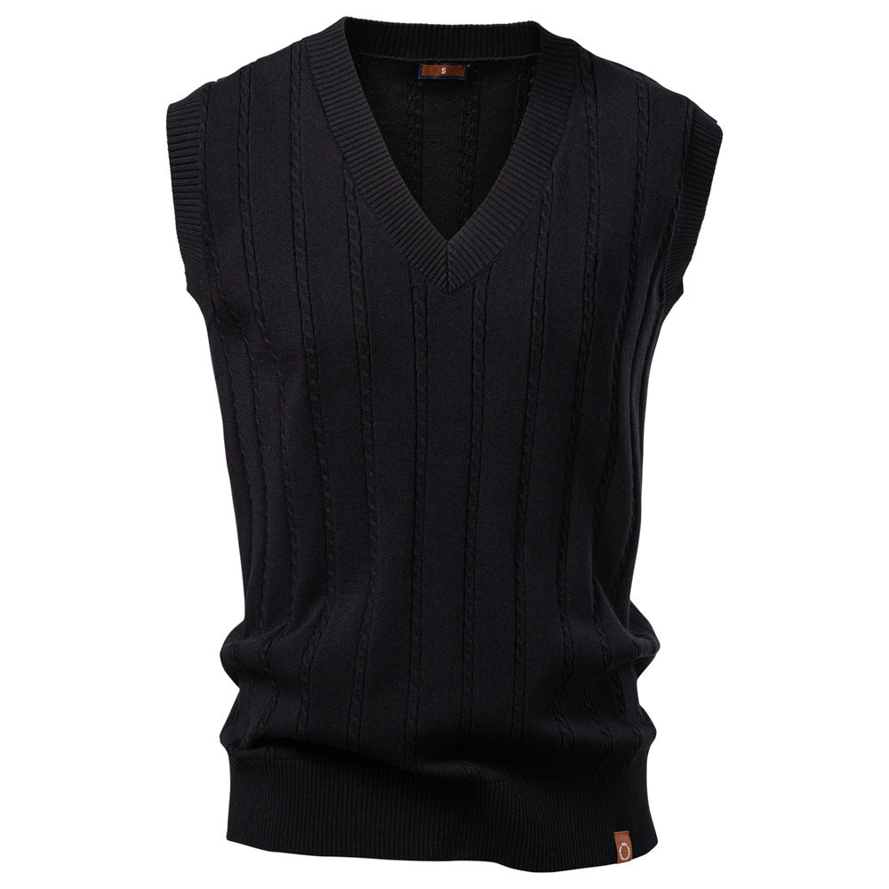 Men's Knitted Vest Sleeveless V-Neck Cable Knit Elegance