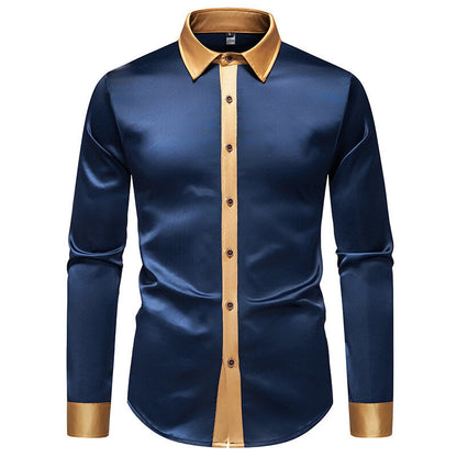 Men's Elegant Long-Sleeved Satin-Effect Shirt