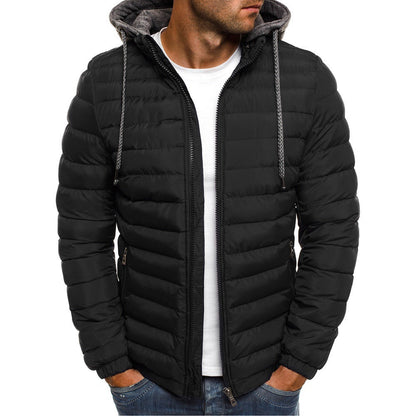Men's Quilted Jacket Lightweight Hooded High Collar Outdoor