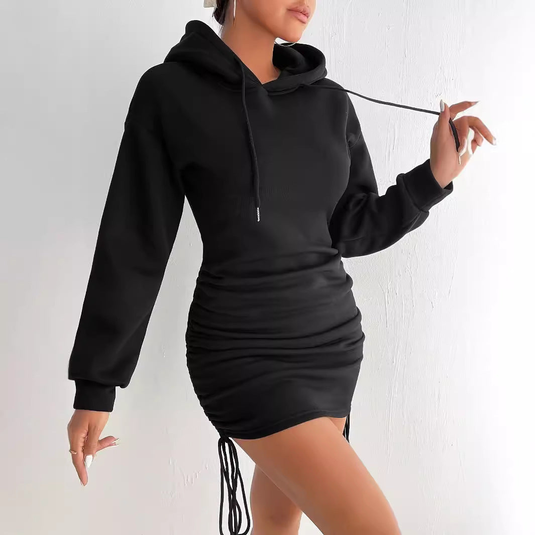 Damen Hoodie Kleid Elegant Raffung Design - IdealeKleiden