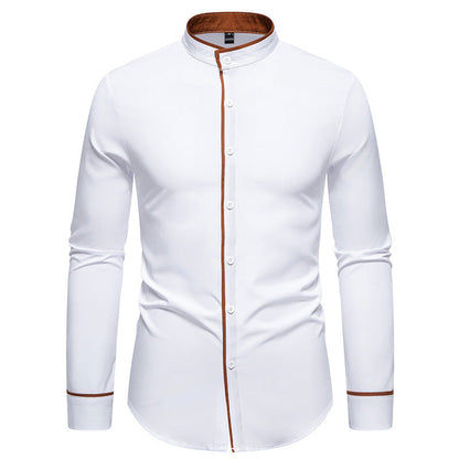 Men's Modern Stand-Up Collar Contrast Button Shirt