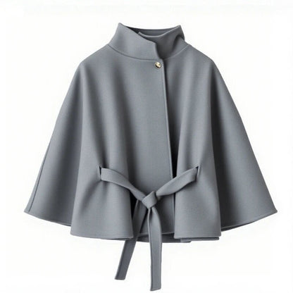 Women's Cape Jacket Elegant Tie Belt High Neck