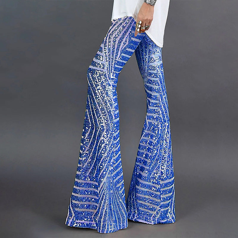 Glittering Party Trousers Flared Sequin Design