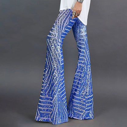 Glittering Party Trousers Flared Sequin Design