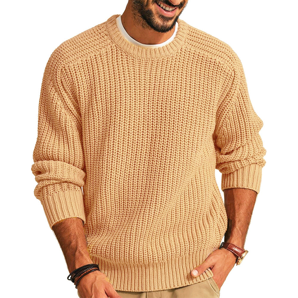 Men's Pullover Chunky Knit Crew Neck Casual Elegant