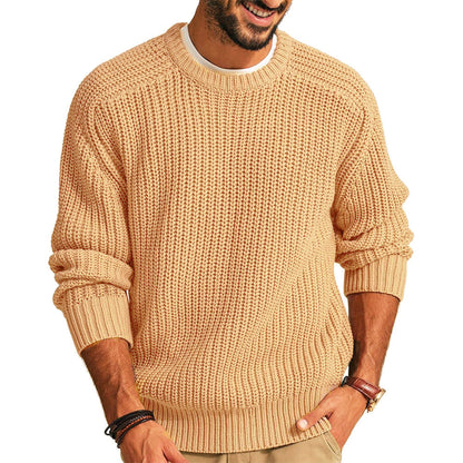 Men's Pullover Chunky Knit Crew Neck Casual Elegant