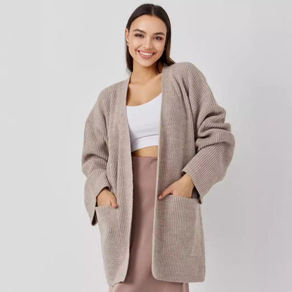 Oversized Knit Cardigan Wool Blend Open Front