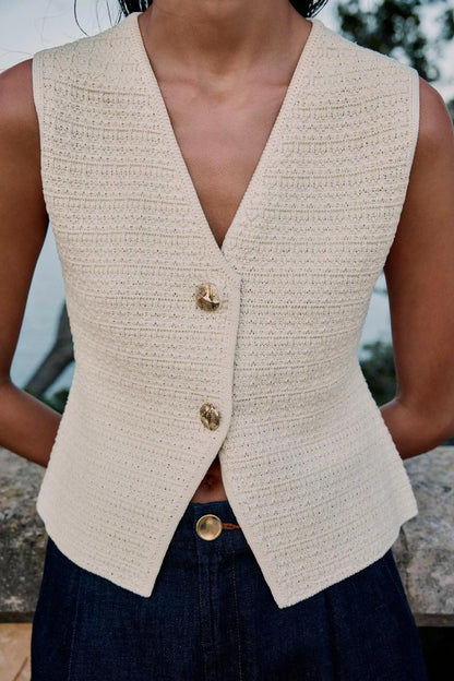 Women's Elegant Summer Vest Decorative Buttons