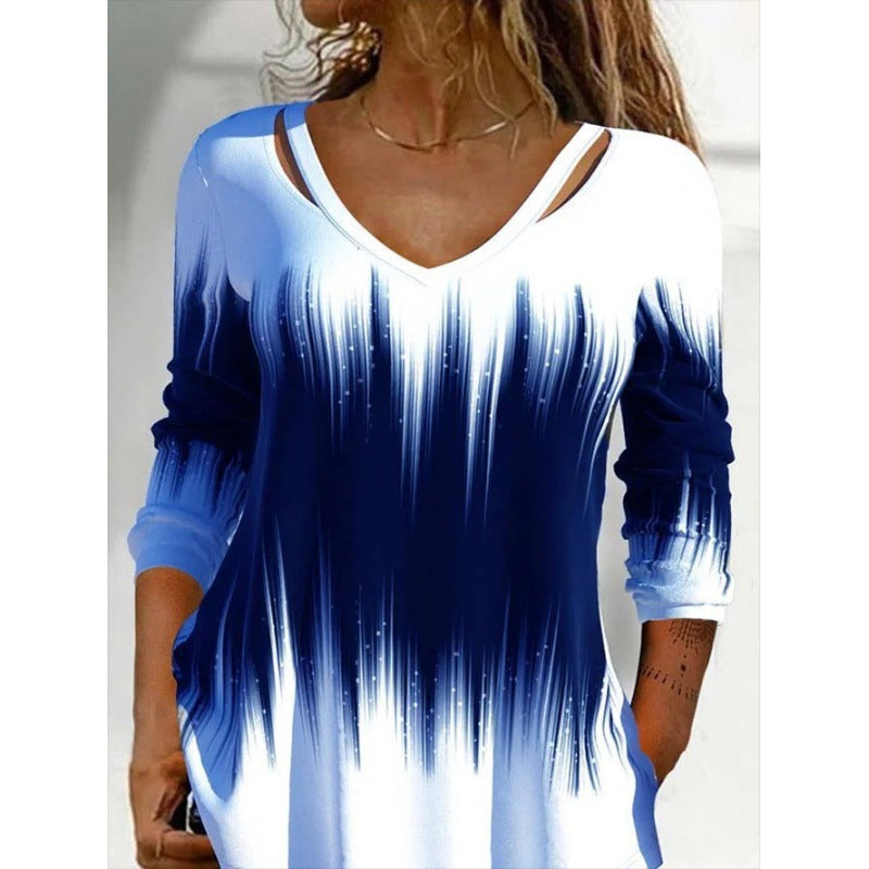 Women's Long-Sleeve V-Neck Top Colorful Trendy