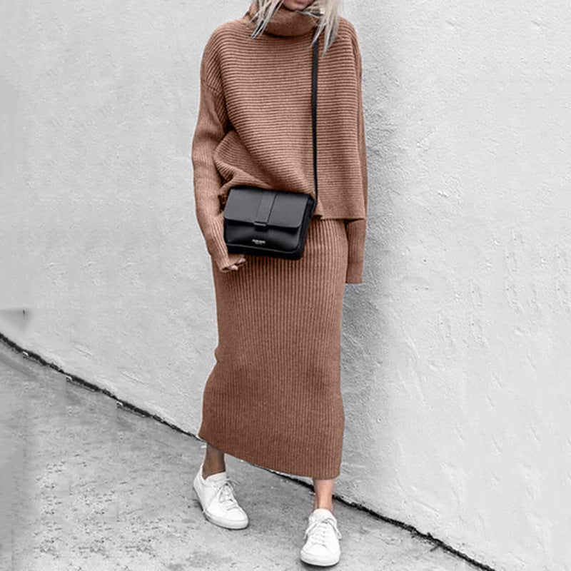 Women's Turtleneck Sweater & Knit Skirt Set