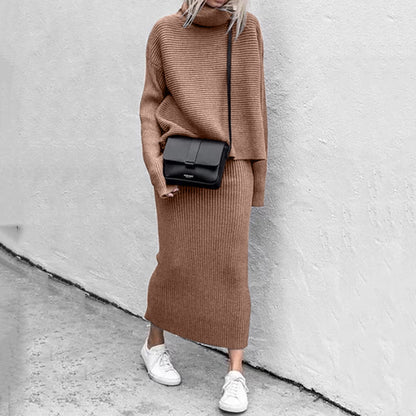 Women's Turtleneck Sweater & Knit Skirt Set