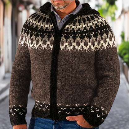 Men's Cardigan Norwegian Pattern Hood Warm