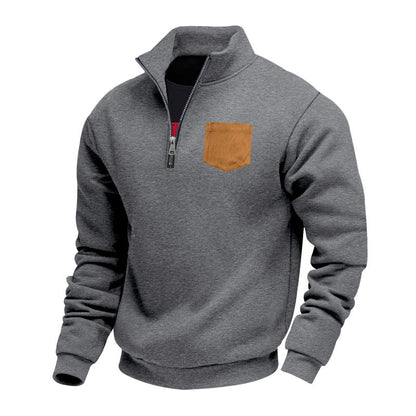 Men's Modern Half-Zip Sweatshirt Chest Pocket