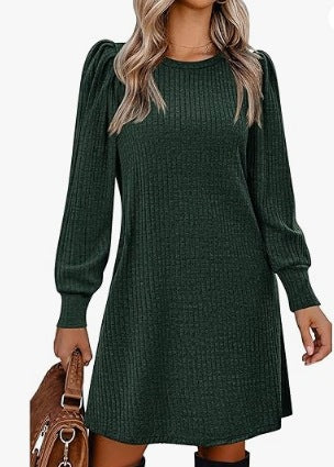 Women's Sweater Dress Ruffle Details Side Pockets