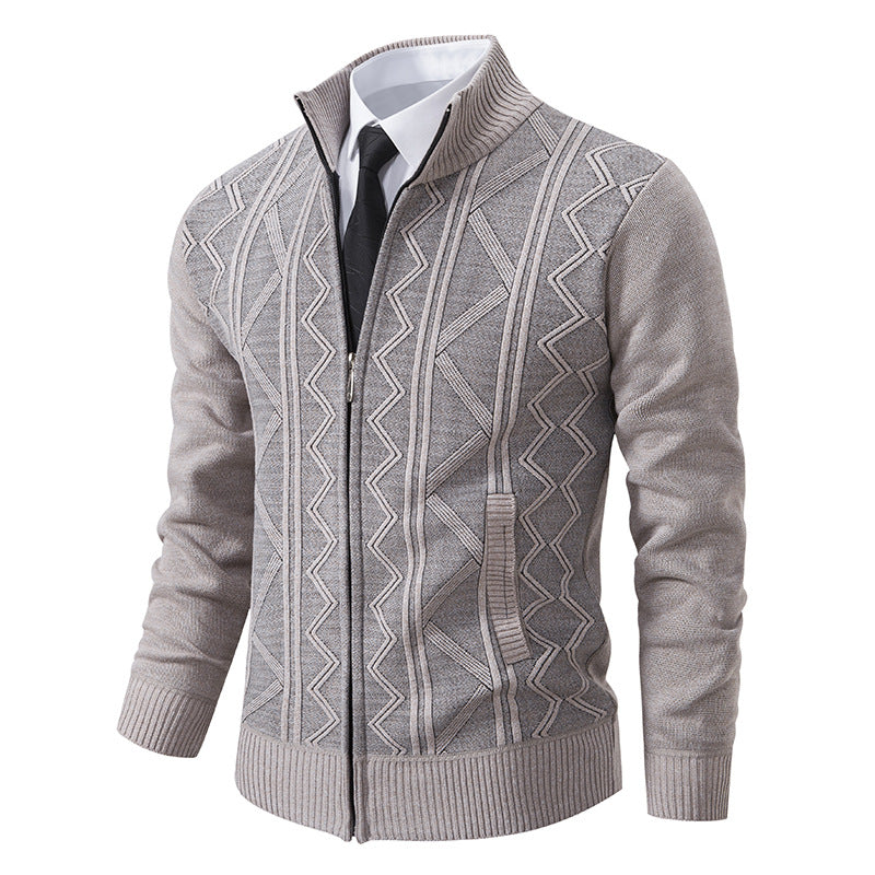 Men's Cable Knit Cardigan Stand-up Collar Modern Design