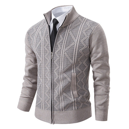 Men's Cable Knit Cardigan Stand-up Collar Modern Design