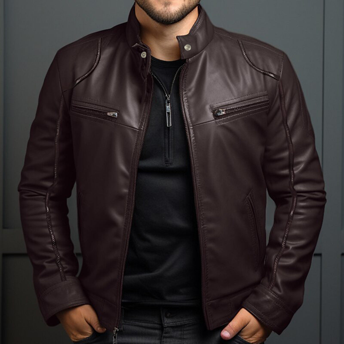 Lederjacke Herren Stylish Bikerjacke