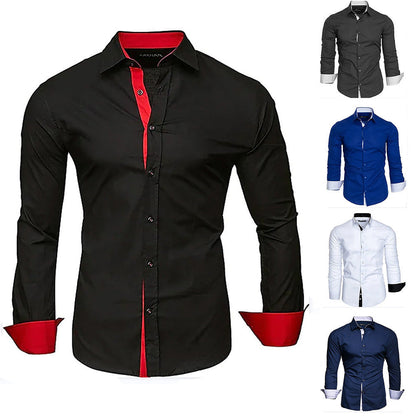 Men's Elegant Long-Sleeve Shirt with Contrast Cuffs