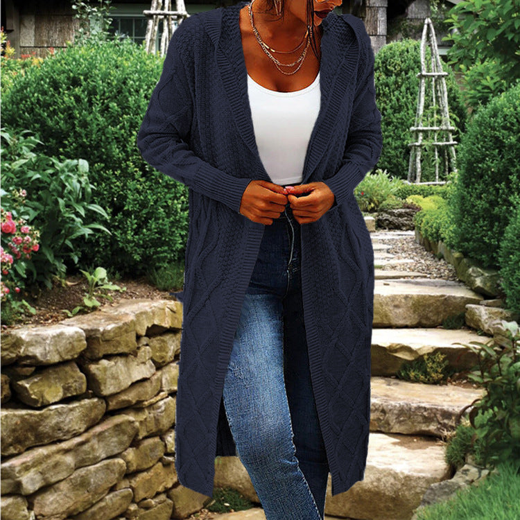 Damen Strickmantel Offener Schnitt Zopfmuster
