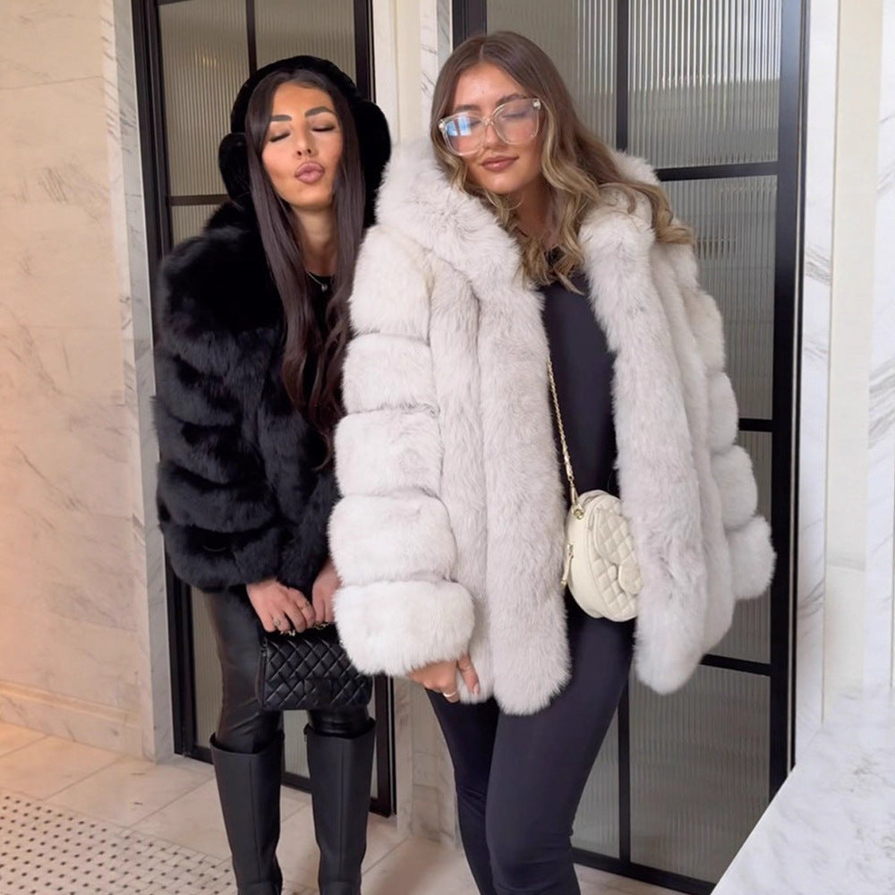Damen Kunstfellmantel Luxus Elegant Quarz Details - IdealeKleiden