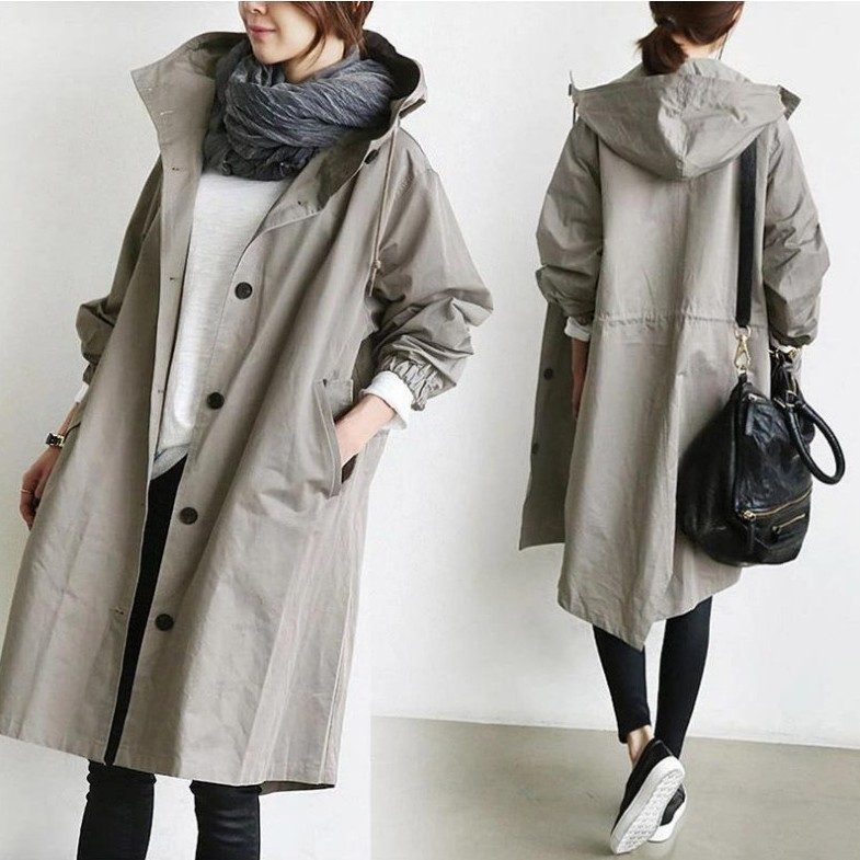Women's Oversized Trench Coat Hooded Jacket Stylish