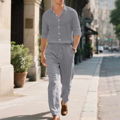 Men's Modern Casual Linen Trousers with Drawstring