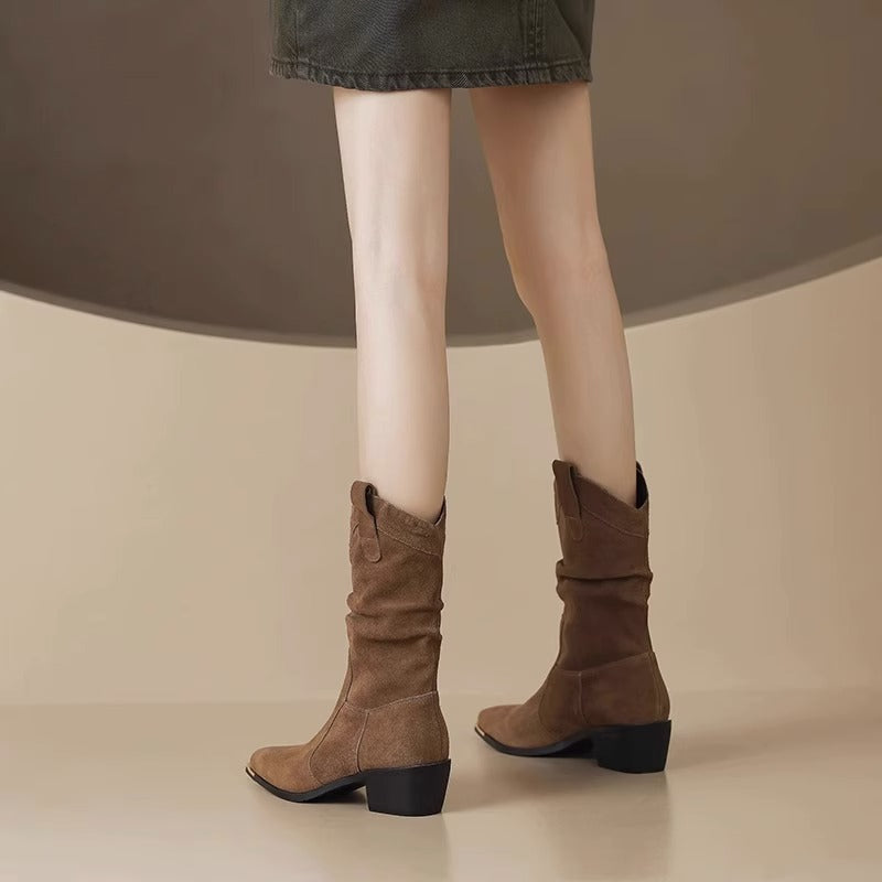 Stilvolle Stiefel Wildleder Knöchellang Mit Metall detail - IdealeKleiden