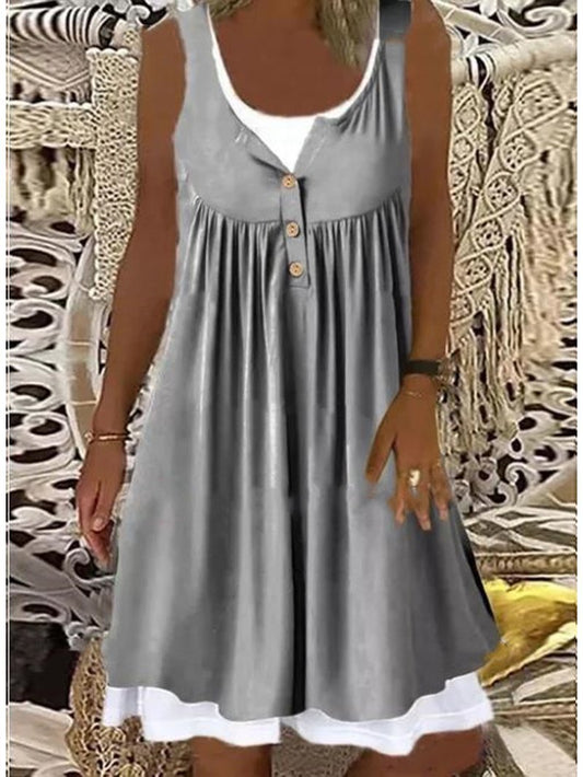 Sommerkleid Damen Elegant ausgestellt mit Deko-Knöpfen - IdealeKleiden