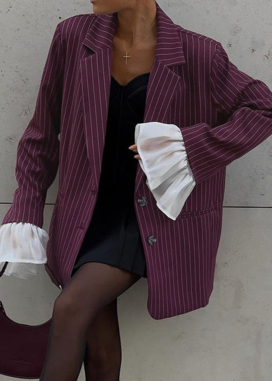 Fashionable Pinstripe Blazer with Oversized Sleeves