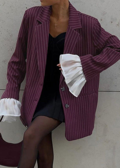 Fashionable Pinstripe Blazer with Oversized Sleeves