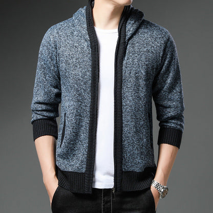 Men's Knitted Cardigan Modern Hood Black White