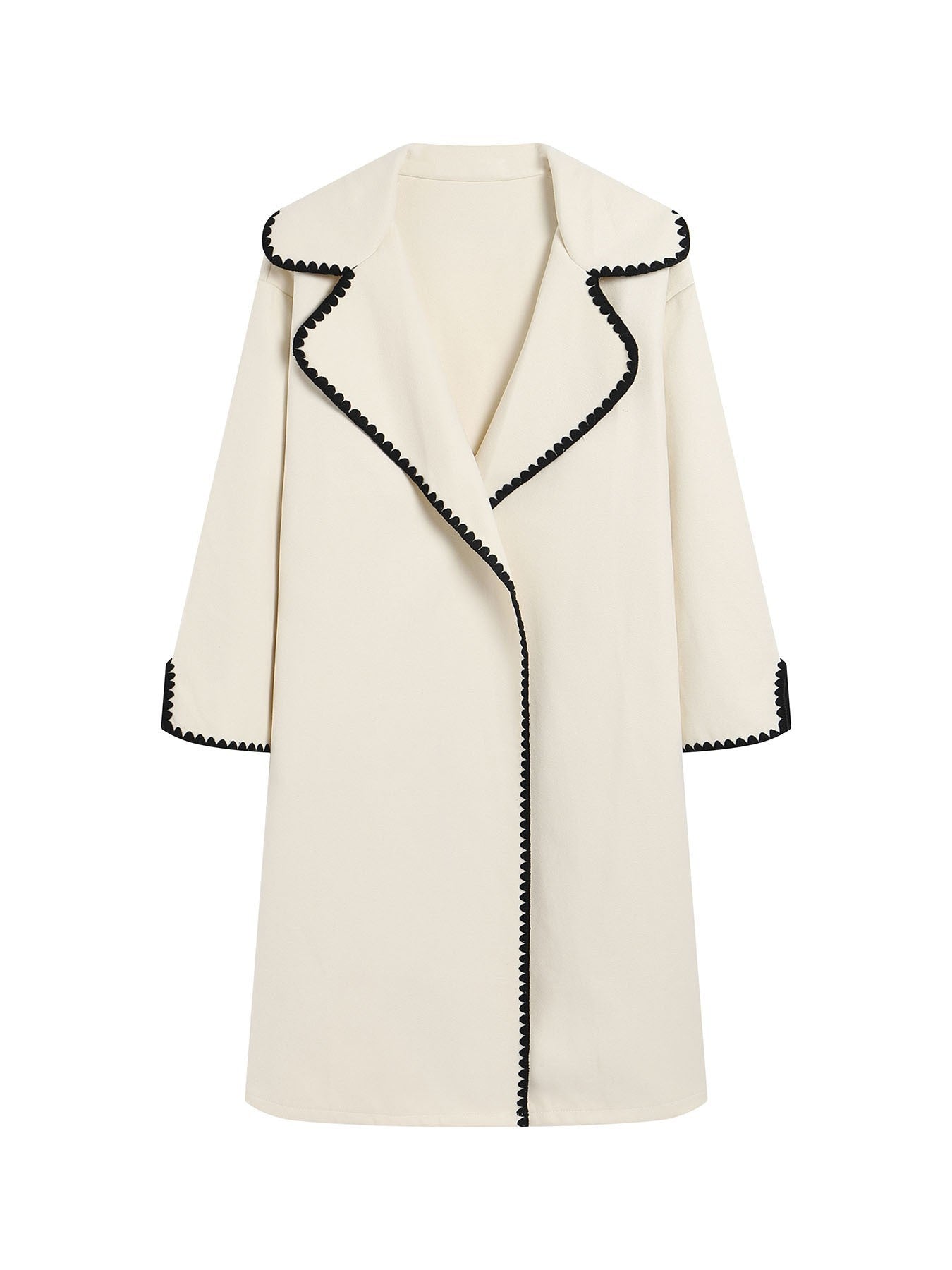 Windbreaker Wool-Look Plus Size Open Collar Embroidered