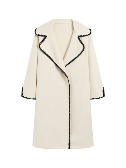 Windbreaker Wool-Look Plus Size Open Collar Embroidered