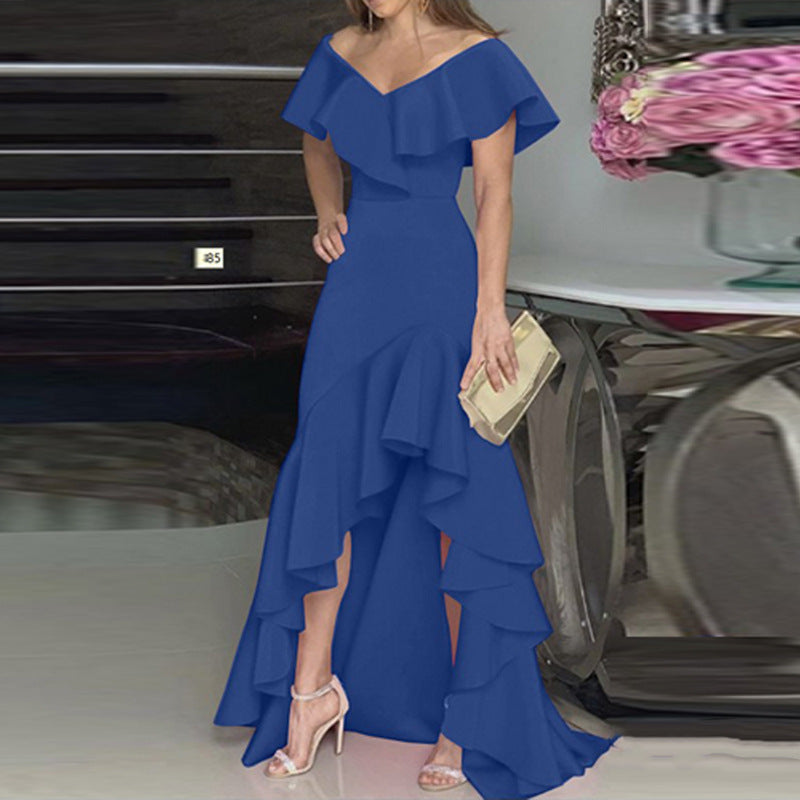 Damen Abendkleid Elegant Rüschen Asymmetrisch