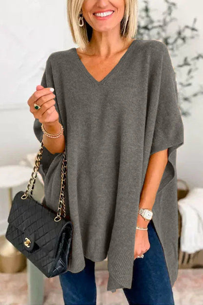 Women's Knitted Poncho Casual V-Neck Oversized