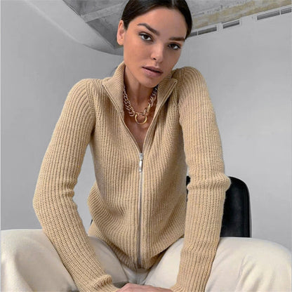 Women's Knitted Cardigan High Collar Modern Quick Release