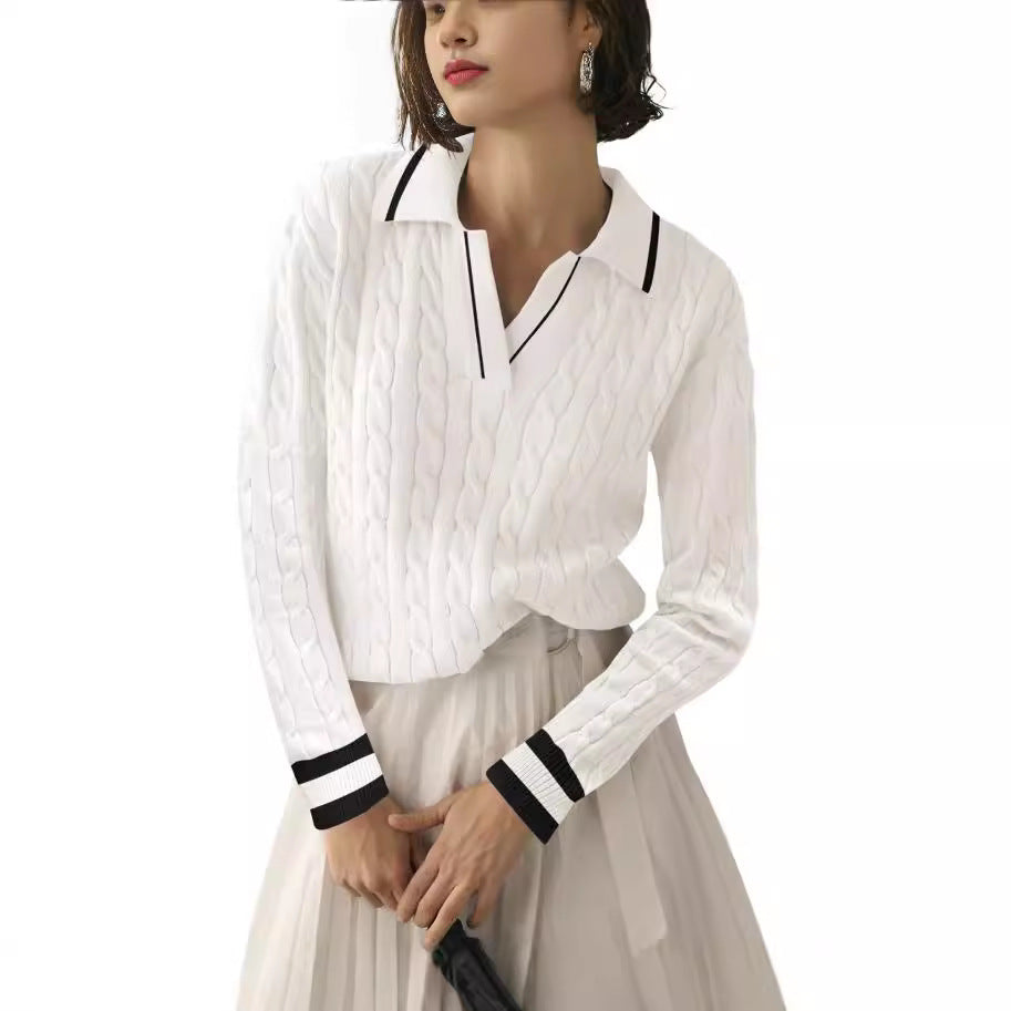 Women's Polo Shirt Knit Pattern Contrast Colors Elegant