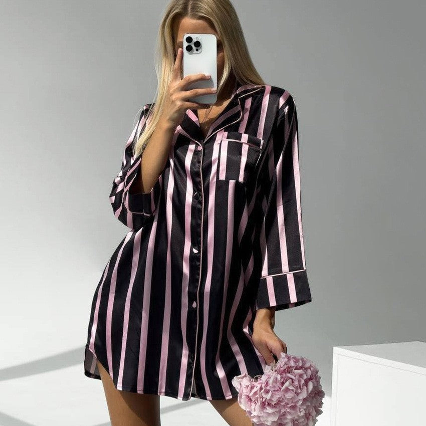 Women's Nightgown Striped Elegant Nightwear