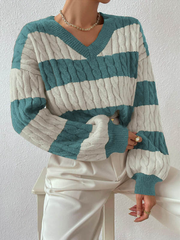 Women's V-Neck Long-Sleeved Knitted Sweater Elegant Design