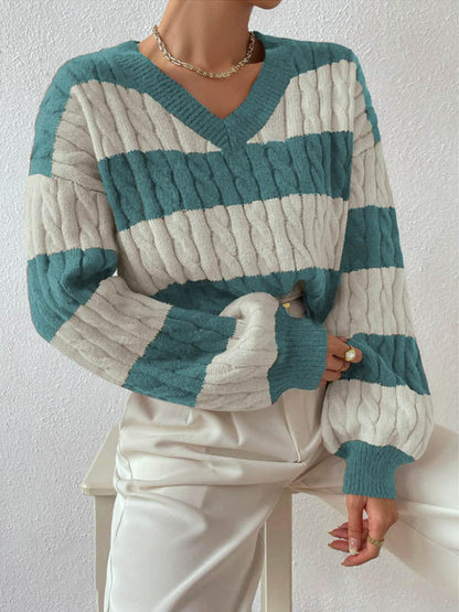 Women's V-Neck Long-Sleeved Knitted Sweater Elegant Design