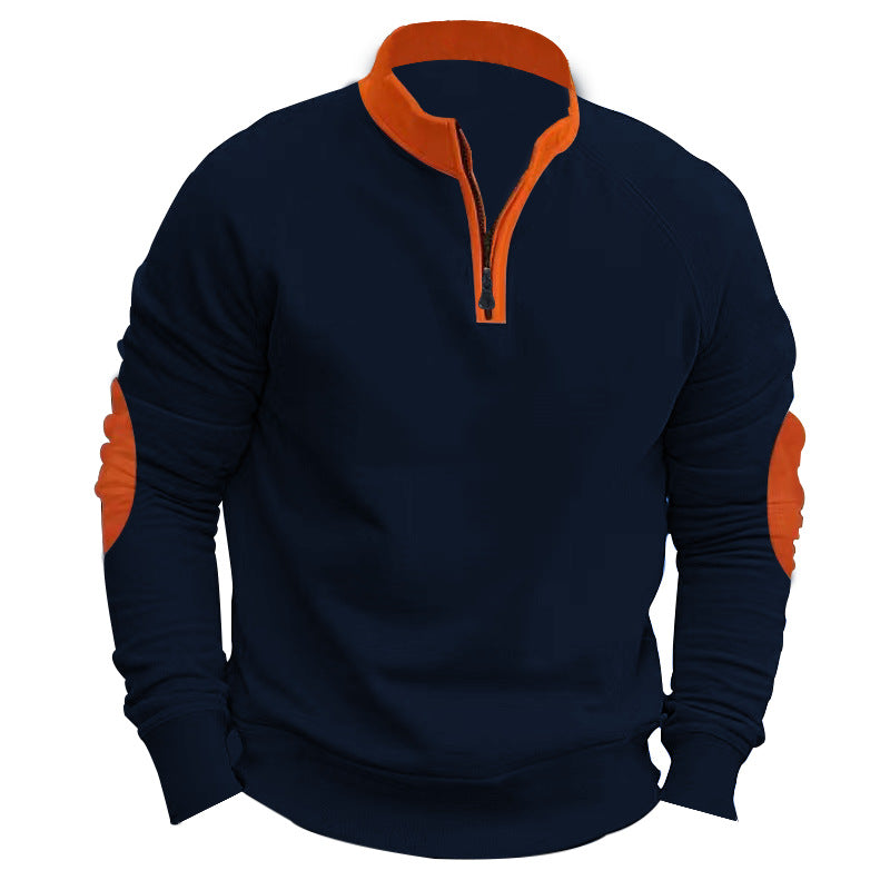 Men's Sports Pullover Quarter-Zip Contrast Sleeve Modern