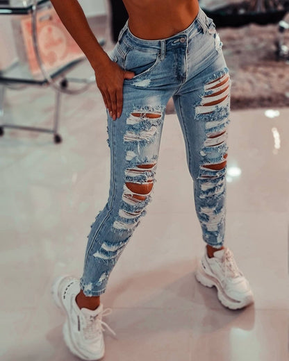 Women's Ripped Skinny Jeans Fashion Look