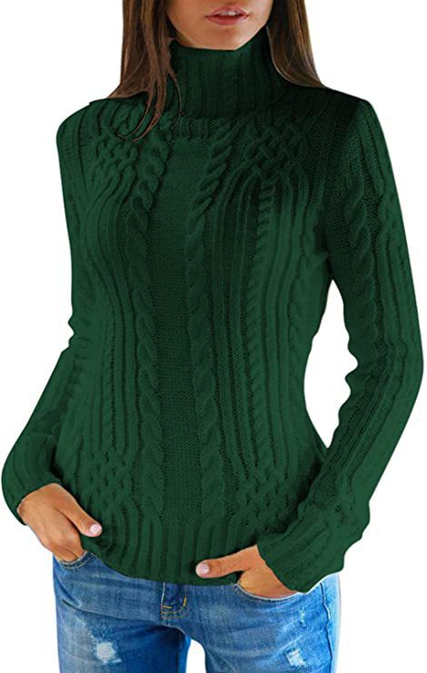 Women's Knitted Jumper High Collar Cable Knit Elegant Clothing