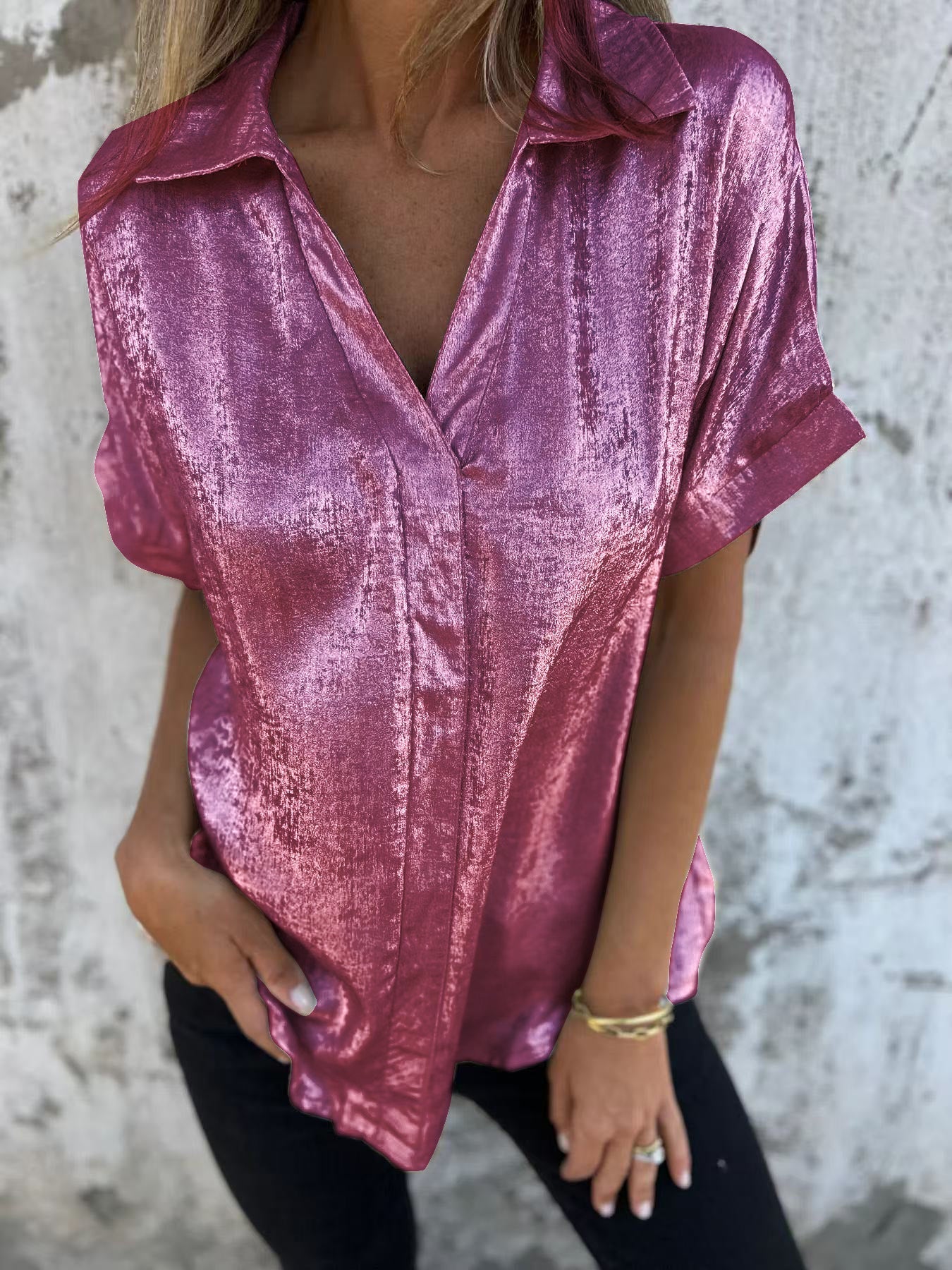 Women's Satin Blouse Elegant Glossy Finish