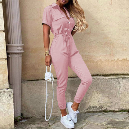 Damen Jumpsuit Elegant Tailliert Knopfleiste