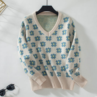 Women's Knitted Jumper Floral Pattern Elegant