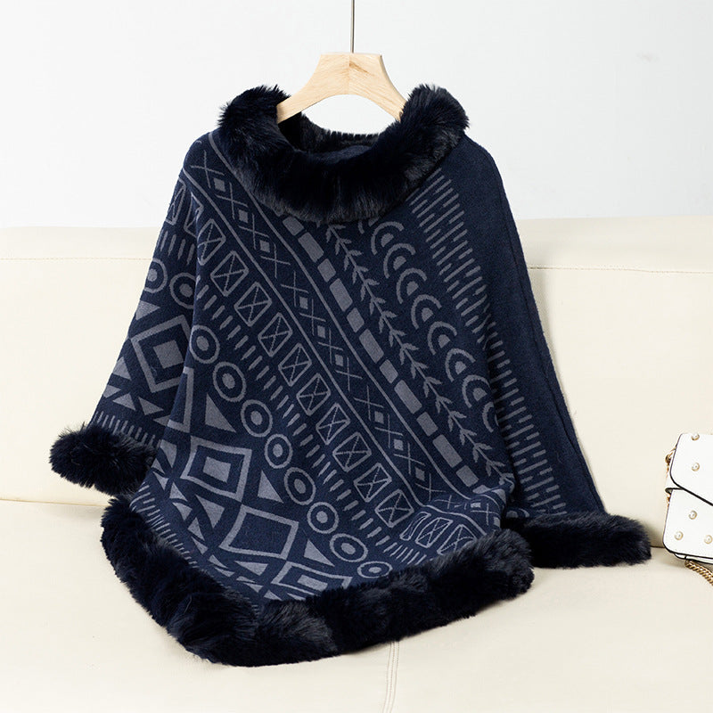 Women's Poncho Elegant Faux Fur Collar Trendy