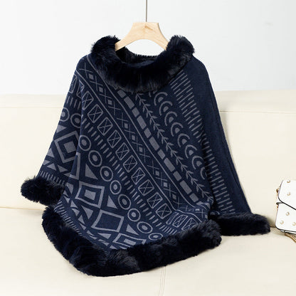 Women's Poncho Elegant Faux Fur Collar Trendy